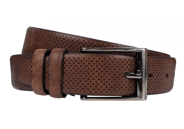 Curea barbati, eleganta, pentru costum, din piele naturala, Maro, 3.4cm - CK63M